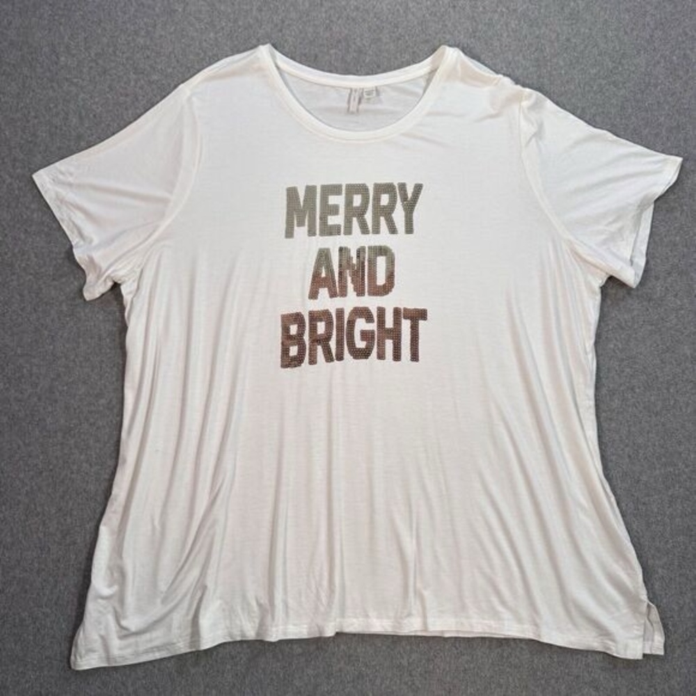 🎄Christmas Cato White with gold sequinMerry and Bright Short Sleeve Tee large